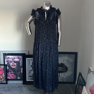 Coach Sheer Rose Print Pleated Dress